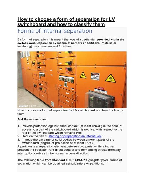 lv switchboard separation forms.